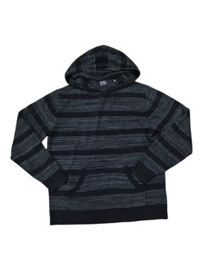 PD&C Authentic Apparel Black & Charcoal Striped Hooded Pullover Sweater M